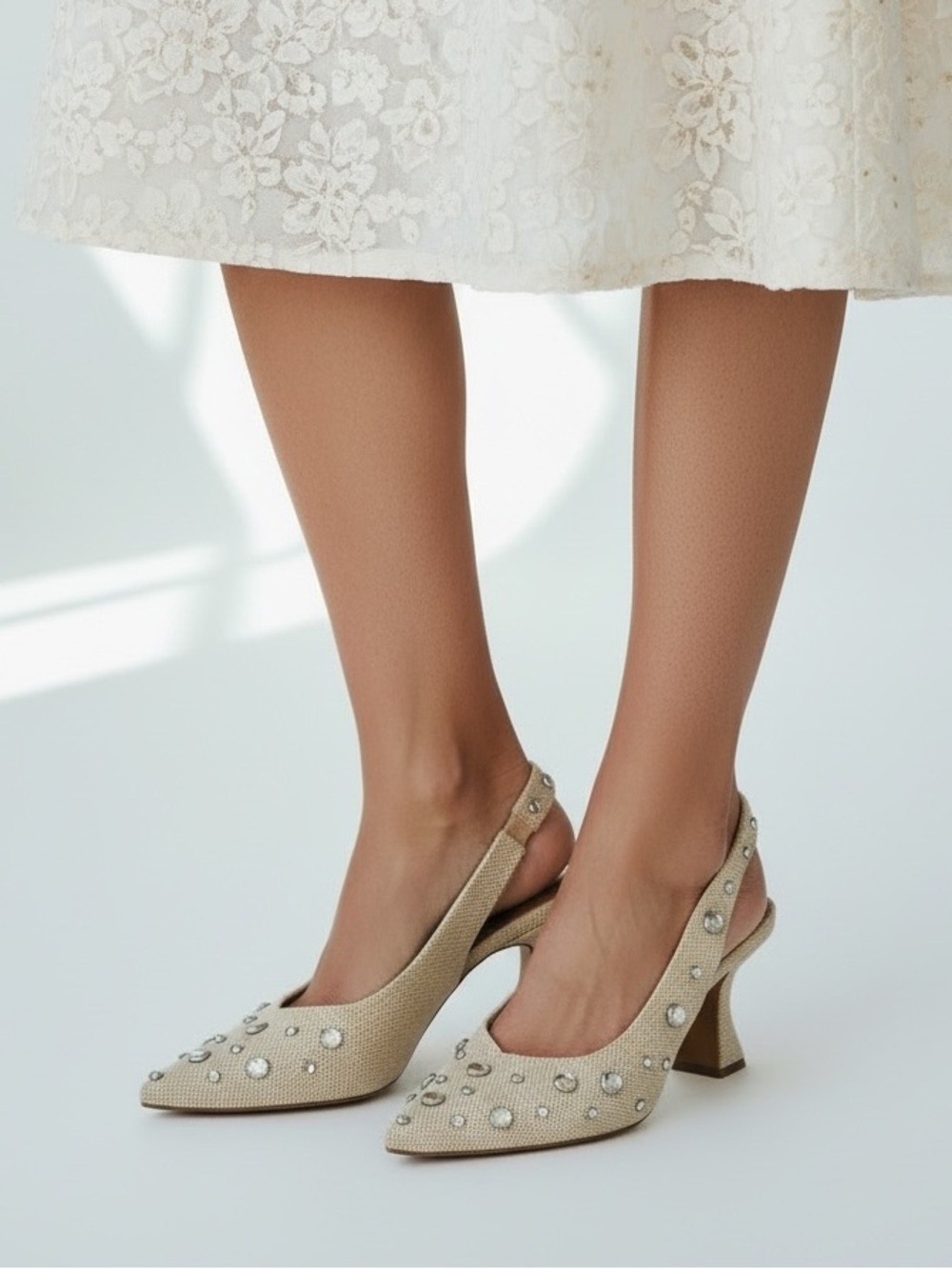 ASOS Design Beige Woven Slingback Heels With Rhinestones 8
